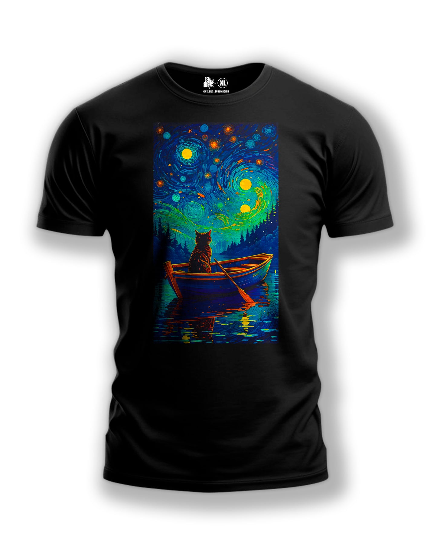 Polera GATITO EN BOTE Y LA NOCHE DE VAN GOGH