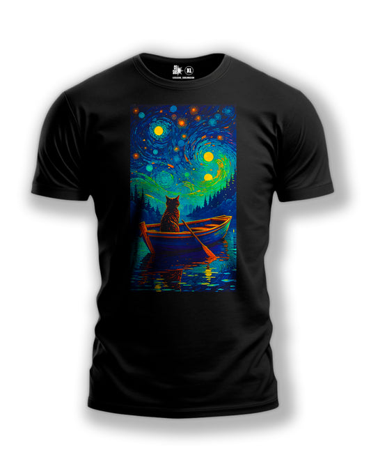 Polera GATITO EN BOTE  Y LA NOCHE DE VAN GOGH